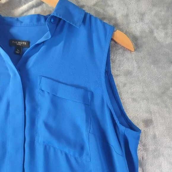 Talbots Petites Cobalt Sleeveless High Low Blouse SP Office Layer Summer Top - Picture 8 of 11